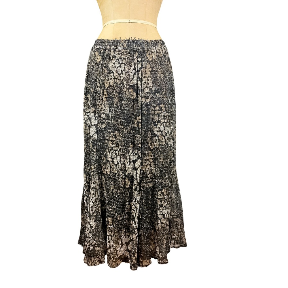 90s Whimsigoth Metallic Snake Print Maxi Skirt Black Silver Draped Flowy Size M - Picture 4 of 9